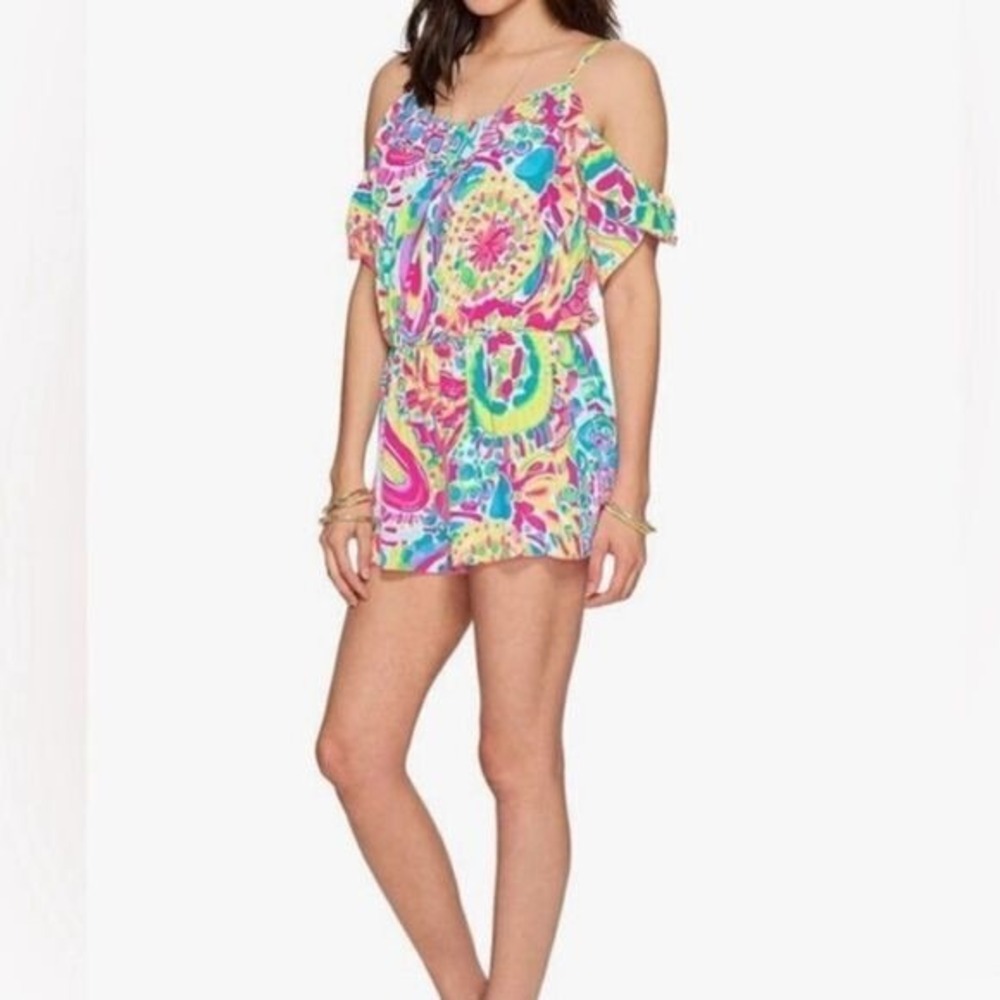 Lilly Pulitzer‎ Pink Floral Fenella Ruffle Romper Womens Small